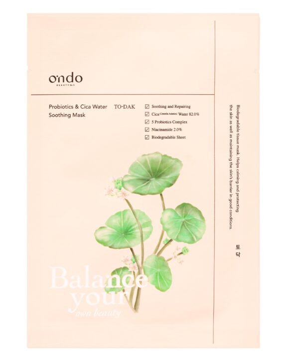 La mascarilla de tejido hidratante de Ondo que no querrás dejar de usar, con agua de centella asiática, calma, refresca e hidrata la piel sensible o irritada.