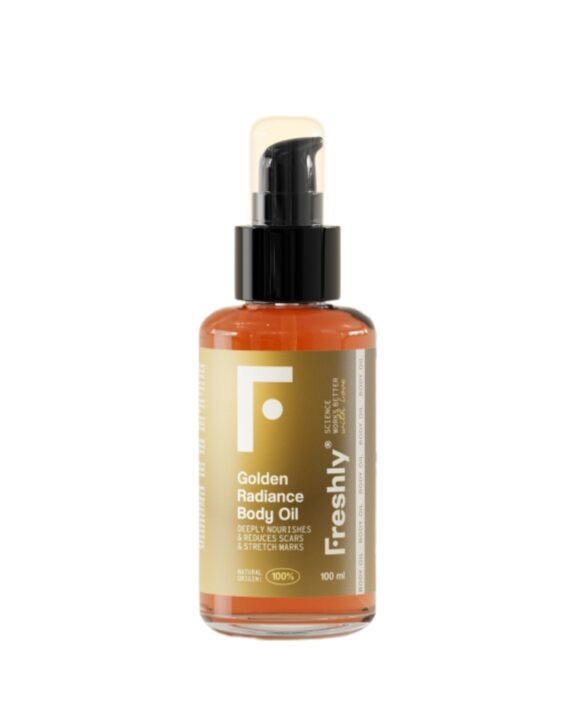 Descubre la fórmula natural del aceite corporal premium de Freshly, nutre intensamente la piel y ayuda a mejorar la apariencia de estrías y cicatrices