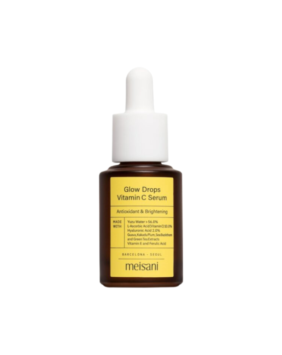 Sérum antioxidante de Meisani con 10% de vitamina C y ácido hialurónico. Ilumina, unifica el tono y protege la piel del fotoenvejecimiento.
