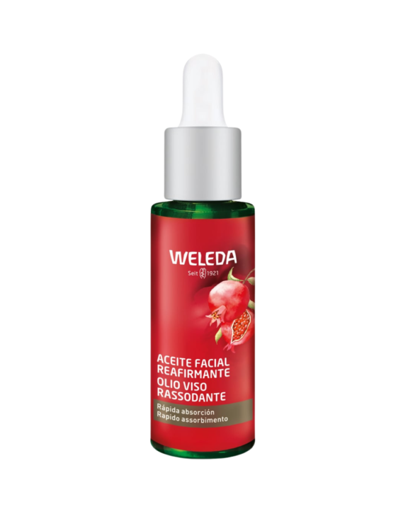 Aceite facial reafirmante de granada, rico en antioxidantes naturales. Combate los signos del envejecimiento y devuelve la firmeza a tu piel.
