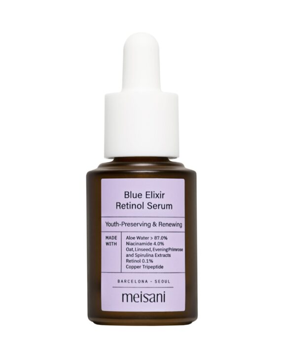 Retinol Serum Blue Elixir con aloe vera y péptidos. Renueva, hidrata y mejora textura y luminosidad, reduciendo signos de envejecimiento.