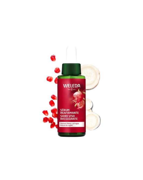 El sérum reafirmante definitivo de Weleda, elaborado con granada y péptidos de maca, reduce arrugas y mejora la elasticidad y la firmeza de la piel.