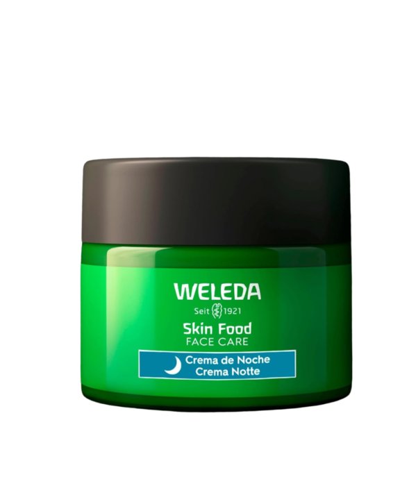 Crema facial de noche para piel seca de Weleda, su famosa fórmula Skin Food nutre e hidrata intensamente, fortalece la barrera cutánea y calma la piel.