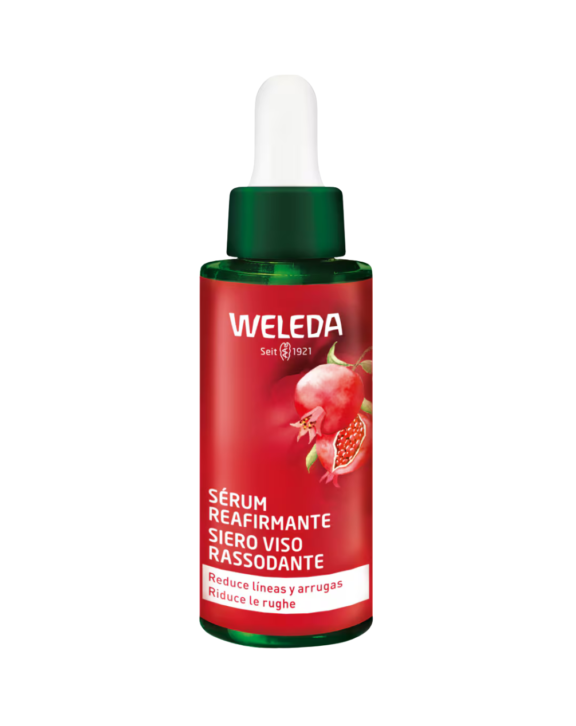 El sérum reafirmante definitivo de Weleda, elaborado con granada y péptidos de maca, reduce arrugas y mejora la elasticidad y la firmeza de la piel.